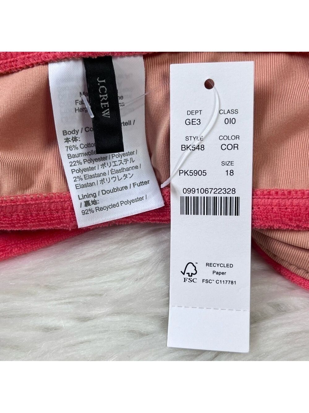 J Crew Coral Pink Terry Cutout Bandeau One Piece Swimsuit Size 18 - Picture 8 of 8